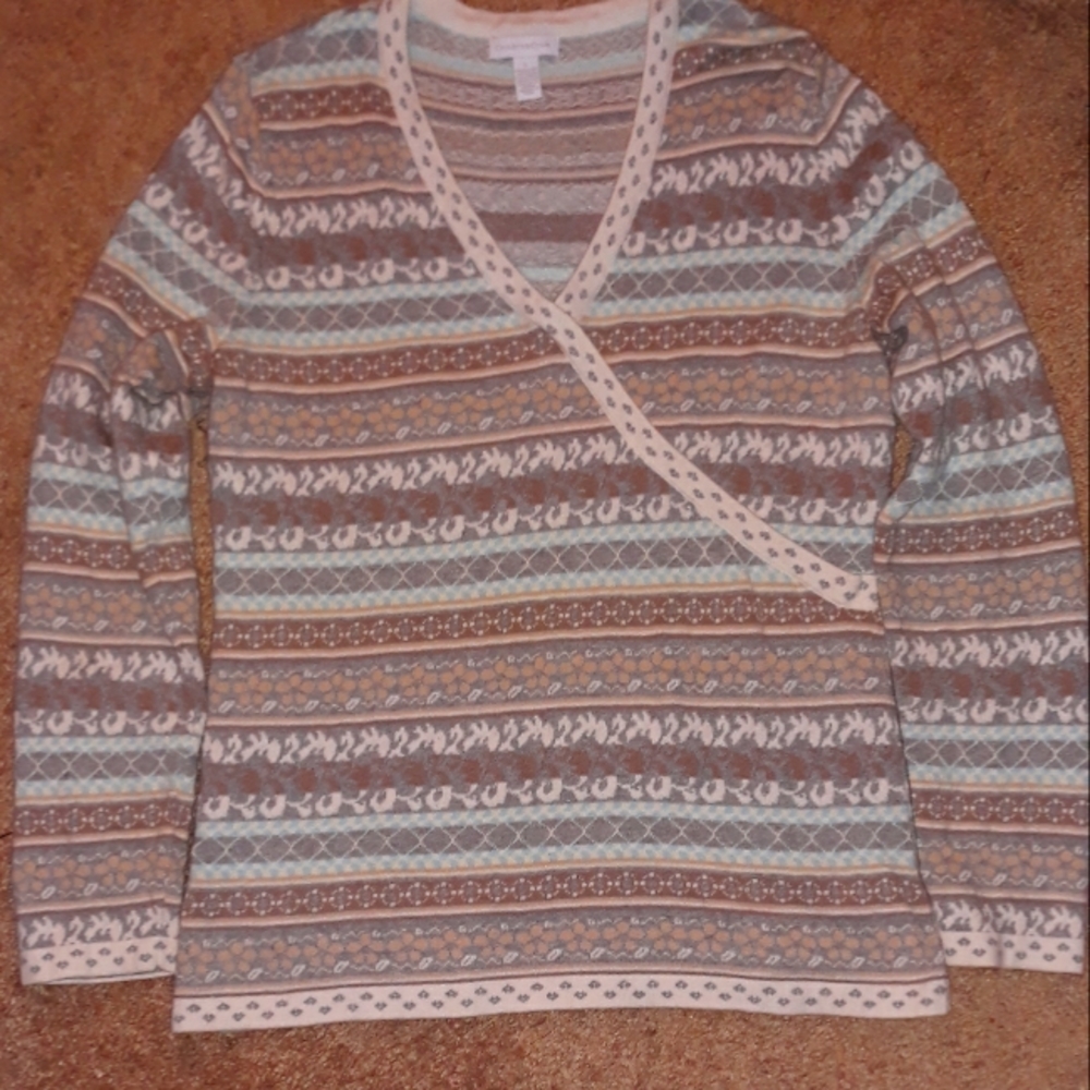 Charter Club Sweater..Large..Cream/ Tan/ Brown/ Blue